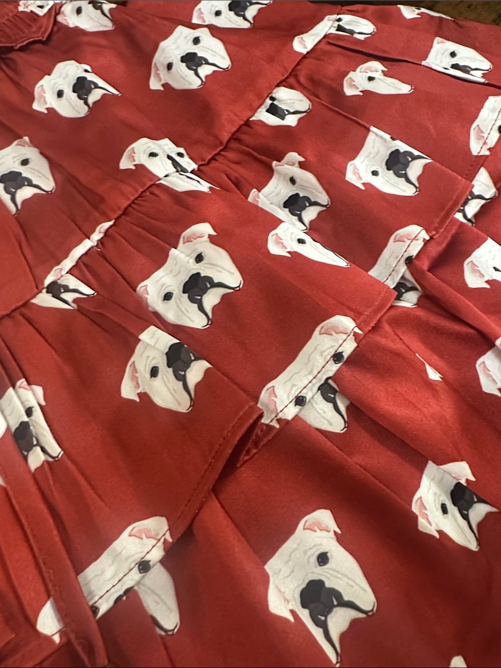Red Bulldog Print A-Line Skirt